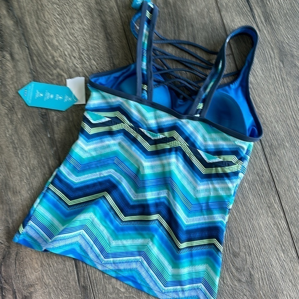 NWT Free Country swim size Medium blue & green tankini top - Picture 5 of 9